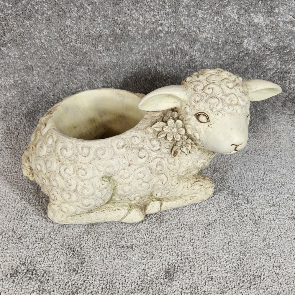 Grasslands Road Lamb Planter Cream Floral Resin Sheep Statue Farmhouse Decor